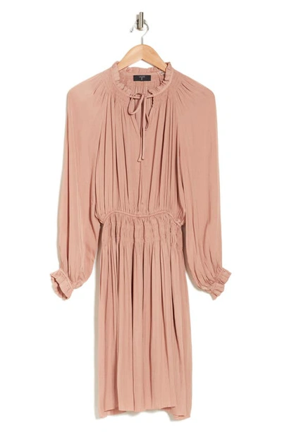 Shop T Tahari Split Neck Long Sleeve Dress In Pink Quartz