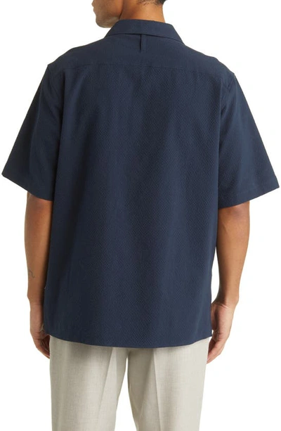 Shop Nn07 Julio 1040 Stretch Short Sleeve Organic Cotton Button-up Camp Shirt In Navy Blue