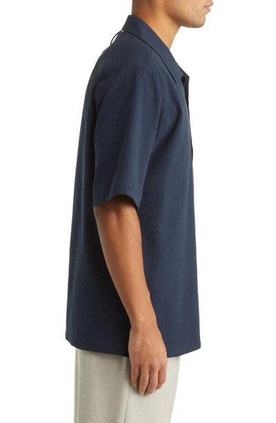 Shop Nn07 Julio 1040 Stretch Short Sleeve Organic Cotton Button-up Camp Shirt In Navy Blue