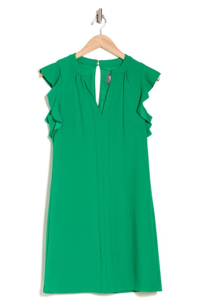 Shop Vince Camuto Split Neck Ruffle Scuba Crepe Dress In Apple Green