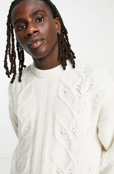 Shop Asos Design Oversize Cable Stitch Sweater In Ivory