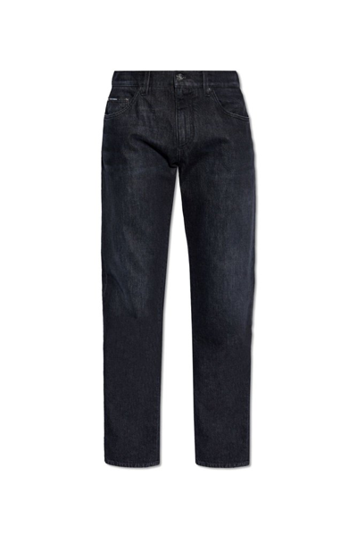 Shop Dolce & Gabbana Logo Tag Tapered Leg Jeans In Black