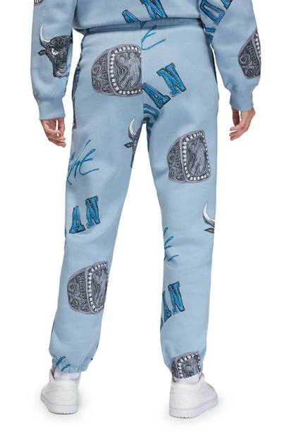 Shop Jordan Brooklyn Print Fleece Sweatpants In Blue Grey/ Sail
