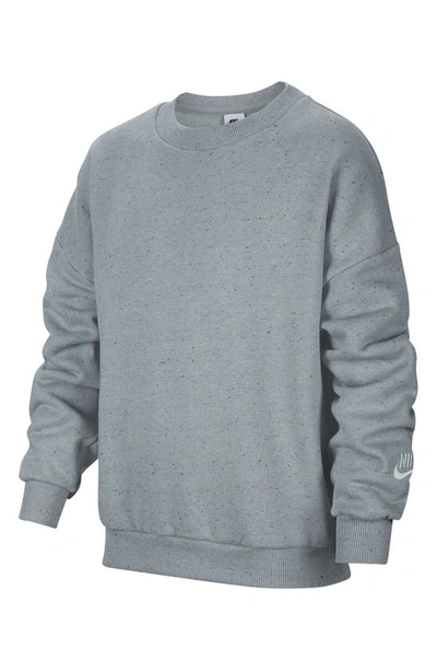 Shop Nike Kids' Icon Oversize Fleece Sweatshirt In Light Pumice/ Light Silver