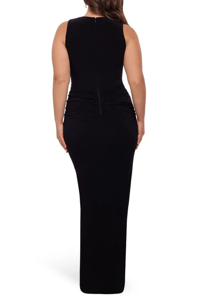 Shop Betsy & Adam Ruched Side Slit Sleeveless Gown In Black