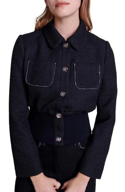 Shop Maje Blopaille Tweed Jacket In Black