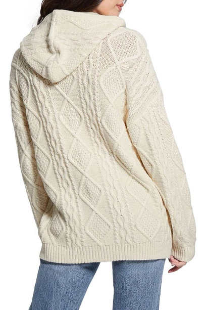 Shop Guess Chiba Hooded Cable Cardigan In Beige