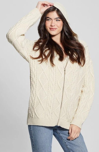 Shop Guess Chiba Hooded Cable Cardigan In Beige
