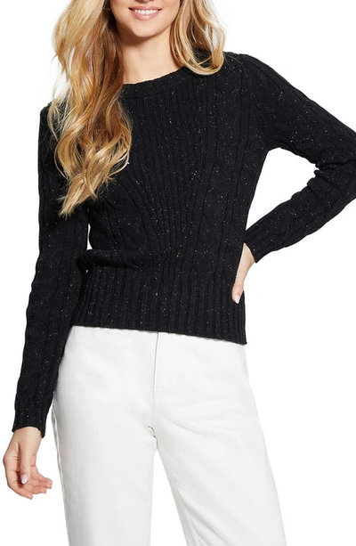 Shop Guess Elle Cable Knit Sweater In Black