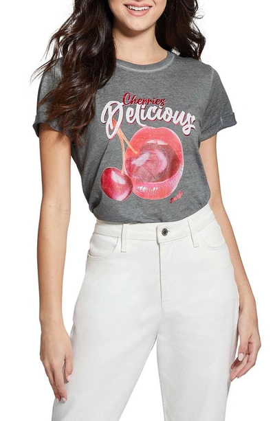Shop Guess Delicious Cherries Graphic T-shirt In Black Heather