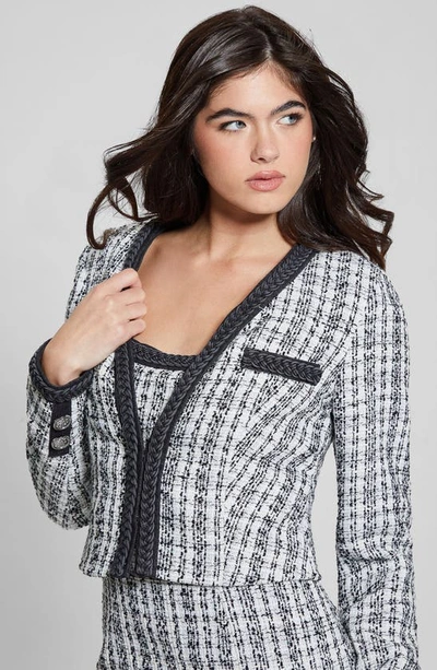 Shop Guess Tosca Braid Detail Tweed Jacket In Black/ White Boucle Combo