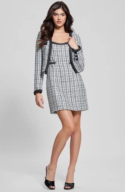 Shop Guess Tosca Braid Detail Tweed Jacket In Black/ White Boucle Combo
