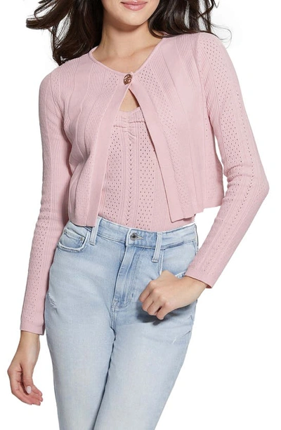 Shop Guess Cecilia Cotton Blend Pointelle Cardigan In Pink