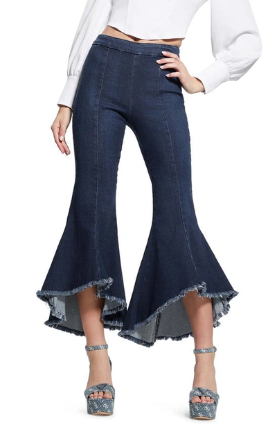 Shop Guess Sofia 1981 Frayed Ankle Flare Jeans In Blue