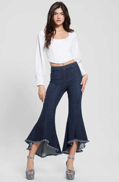 Guess Sofia 1981 Frayed Ankle Flare Jeans In Blue