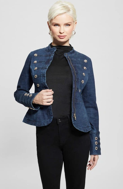 Guess Clash Marching Denim Jacket In Blue