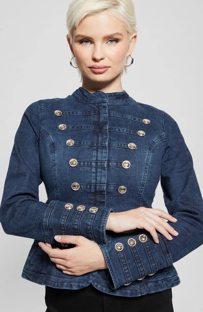Shop Guess Clash Marching Denim Jacket In Blue