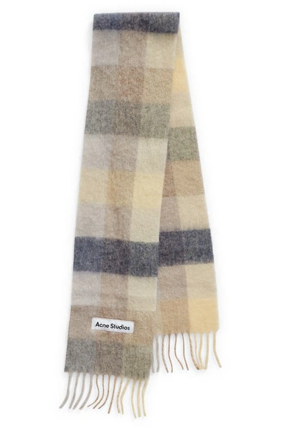 Acne Studios Beige & Gray Mohair Checked Scarf In Vanilla/ Beige/ Lavender