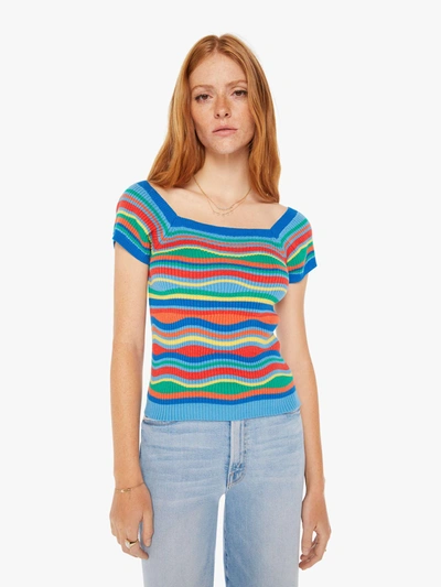 Shop Mother The Squared Top Multi Stripe Sweater In Blue