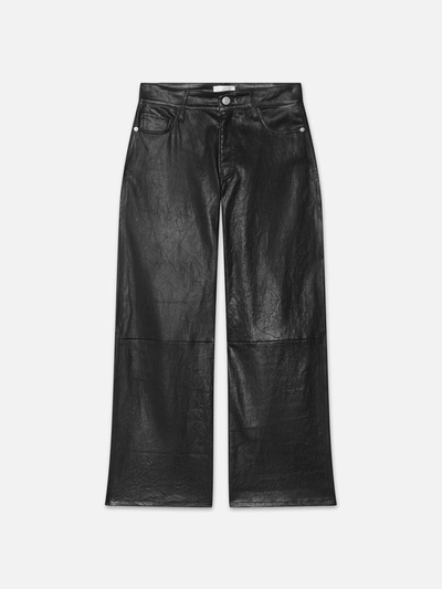 Shop Frame Slim Palazzo Crop Leather Trouser Pants In Black
