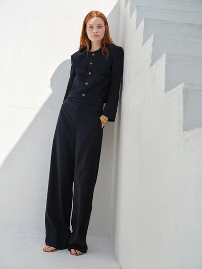 Shop Frame Pajama Trouser Pants Navy Wool In Blue