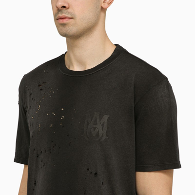 Shop Amiri Faded Black Crewneck T-shirt With Perforated Details Men