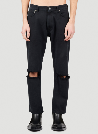 Shop Balenciaga Men Buckle Busted Knee Jeans In Black