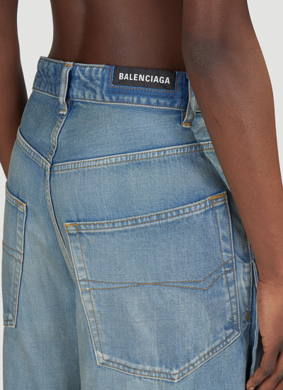 Shop Balenciaga Women Double-front Draped Denim Jeans In Blue