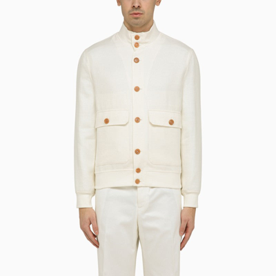 Shop Brunello Cucinelli Lightweight Jacket In White Wool And Linen Men