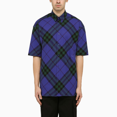 Shop Burberry Blue Short-sleeved Check Shirt Men