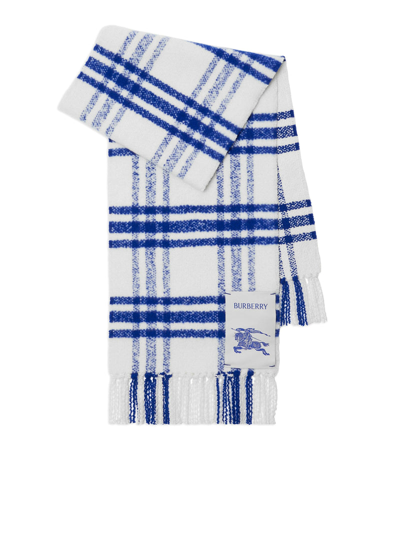 Shop Burberry Women Logo-patch Checked Wool Scarf In White