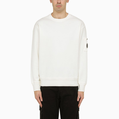 Shop C.p. Company Gauze-coloured Crewneck Sweater With Lens Detail Men In White