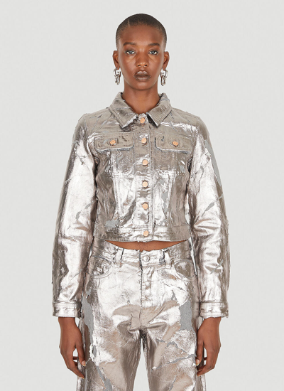 Shop Diesel Women De-slimmy Metallic Jacket In Silver