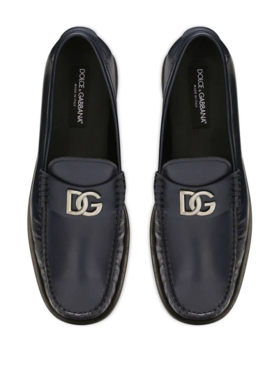Shop Dolce & Gabbana Men Loafers With Logo Plaque In Blue