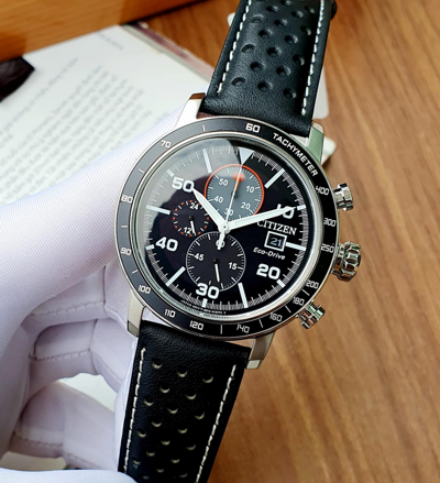 Pre-owned Citizen Brycen Black Leather Band Eco-drive Men's Watch Ca0649-14e