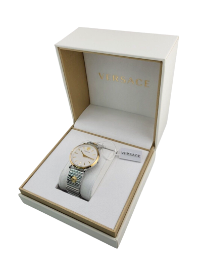 Pre-owned Versace V-circle Logomania Swiss Quartz Men's Watch, 38mm