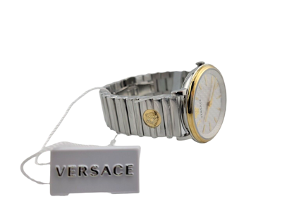 Pre-owned Versace V-circle Logomania Swiss Quartz Men's Watch, 38mm