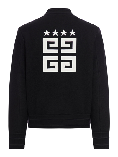 Shop Givenchy Men 4g Stars Wool Bomber Jacket In Black