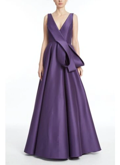 Pre-owned Badgley Mischka V-neck Loop Mikado Ballgown Purple Sz 0