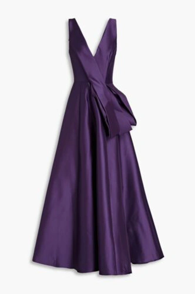 Pre-owned Badgley Mischka V-neck Loop Mikado Ballgown Purple Sz 0