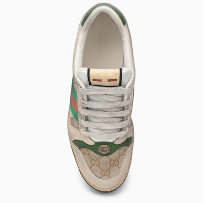 Shop Gucci Beige Screener Low Sneaker Men In Green