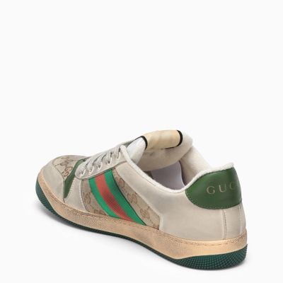 Shop Gucci Beige Screener Low Sneaker Men In Green