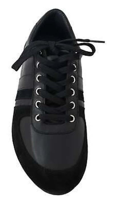 Pre-owned Dolce & Gabbana Black Logo Leather Casual Sneakers Shoes In Refer To Description