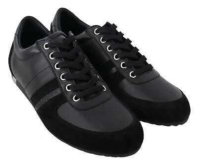 Pre-owned Dolce & Gabbana Black Logo Leather Casual Sneakers Shoes In Refer To Description