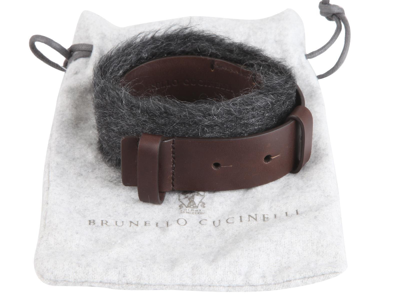 Pre-owned Brunello Cucinelli Women's Leather Belt Wool Size M Italy 42 Us 6" Gb 10 In Gray