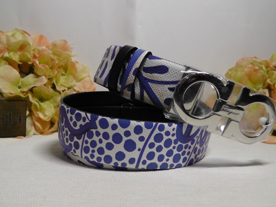 Pre-owned Ferragamo Salvatore  Black Multi Reversible Foliage Print Leather Belt Sz 100/39' In Black/white And Blue