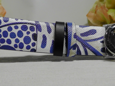 Pre-owned Ferragamo Salvatore  Black Multi Reversible Foliage Print Leather Belt Sz 100/39' In Black/white And Blue