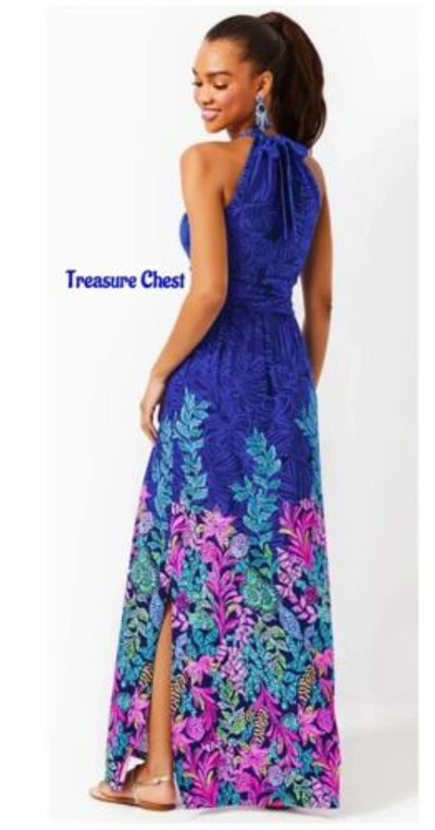 Pre-owned Lilly Pulitzer Orla Halter Maxi Dress Calypso Coast $238 Size Xl In Multicolor