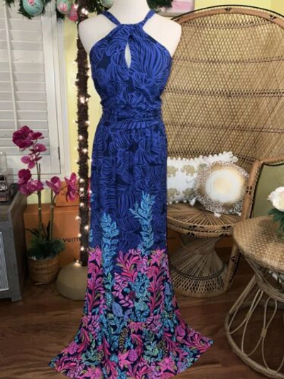 Pre-owned Lilly Pulitzer Orla Halter Maxi Dress Calypso Coast $238 Size Xl In Multicolor
