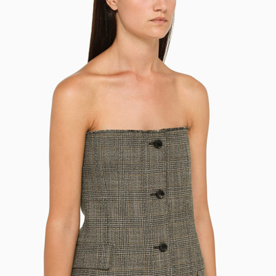 Shop Gucci Check Pattern Wool Short Dress Women In Brown